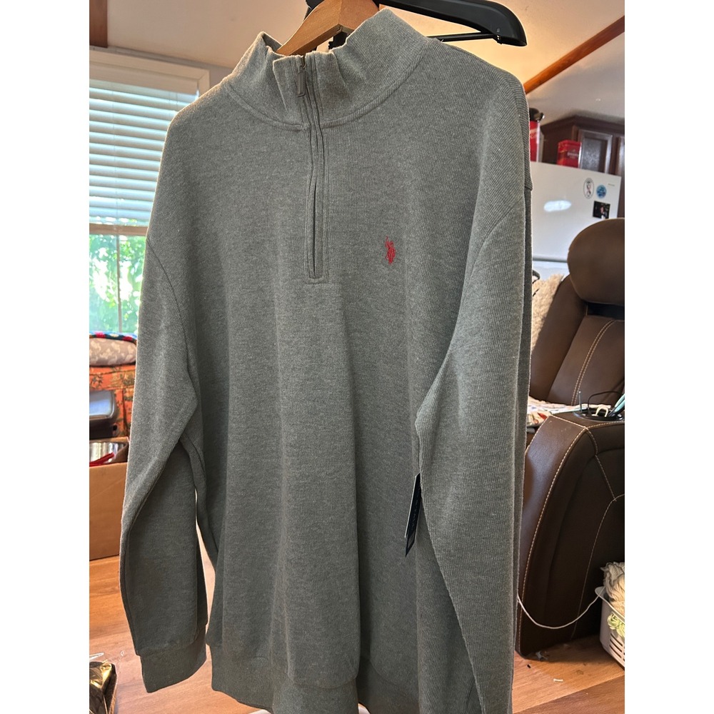 U.S. Polo Assn. Gray Quarter Zip Pullover Sweater XLT Long Sleeve